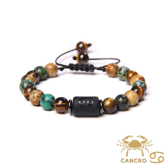 Bracciale Cancro – Occhio di tigre, turchese, diaspro – Cordoncino regolabile