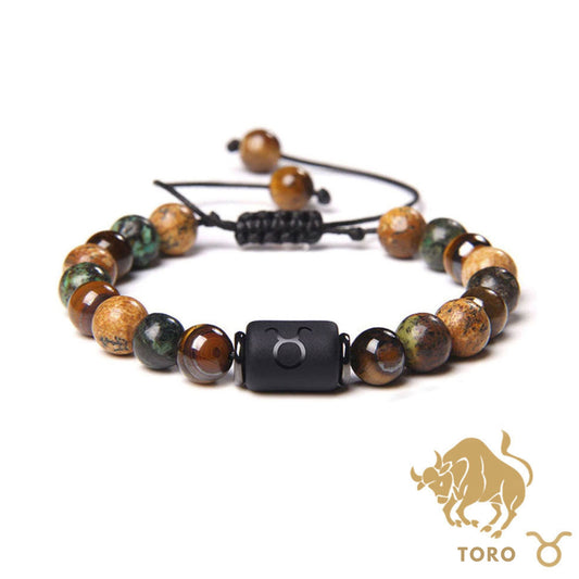 Bracciale Toro – Occhio di Tigre, Turchese, Diaspro – Cordoncino regolabile