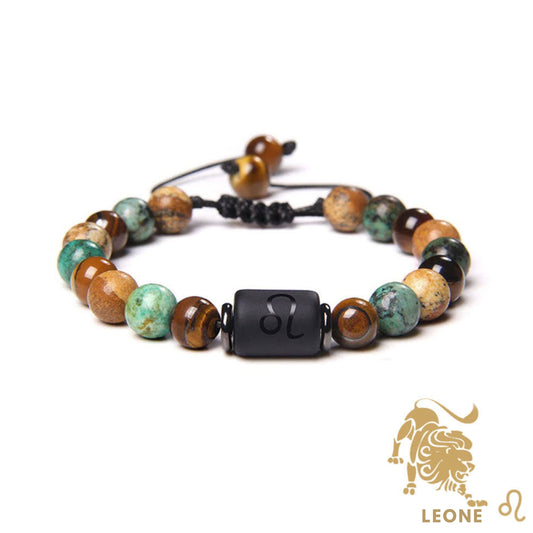 Bracciale Leone – Occhio di Tigre, Turchese, Diaspro – Cordoncino regolabile