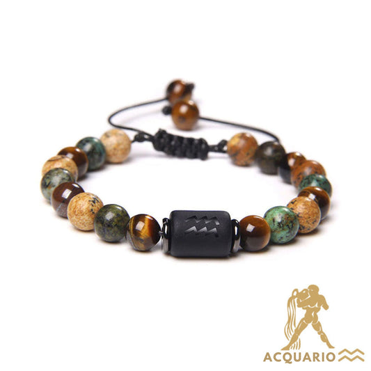 Bracciale Acquario – Occhio di tigre, turchese, diaspro – Cordone regolabile