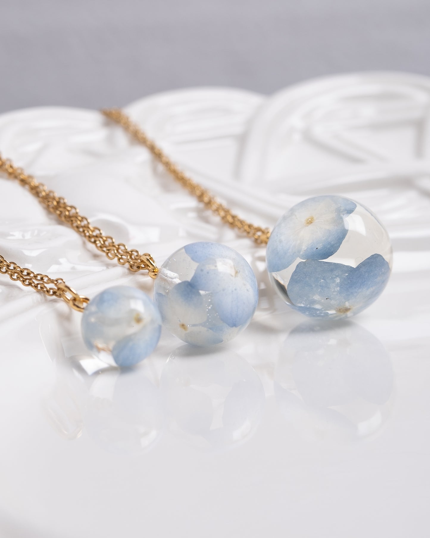 Collana a Sfera con Ortensia Azzurra