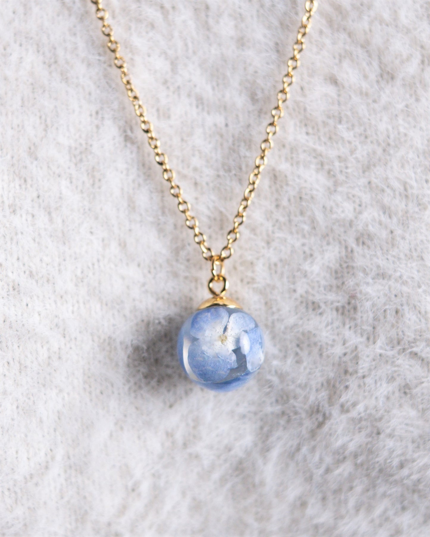 Collana a Sfera con Ortensia Azzurra