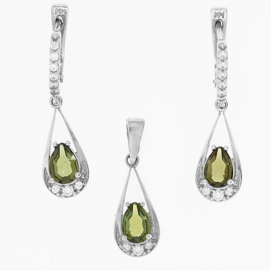 Parure in argento con Moldavite e Cubic Zirconia 2010