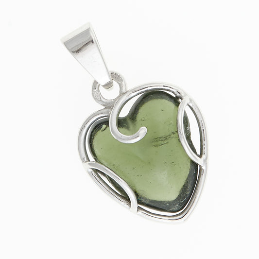 Ciondolo in argento con Moldavite – cuore 3