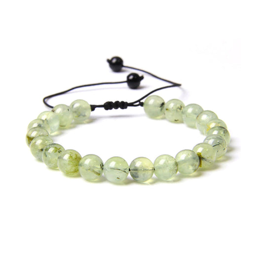 Bracciale in Prehnite – cordino regolabile con pietre sferiche da 8 mm