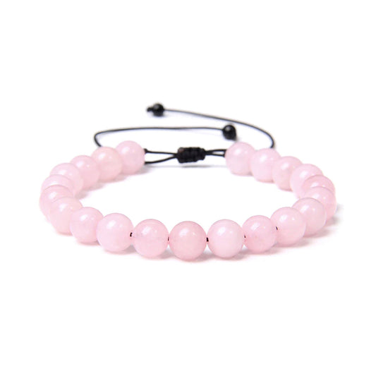 Bracciale in Quarzo Rosa – cordino regolabile con pietre di perline da 8 mm