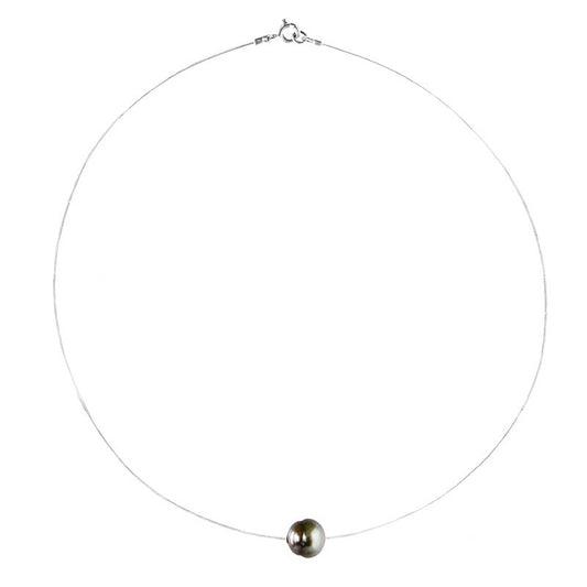 Collana con Perle di Tahiti barocche cerchiate – Regolabile – Argento 925 rodiato