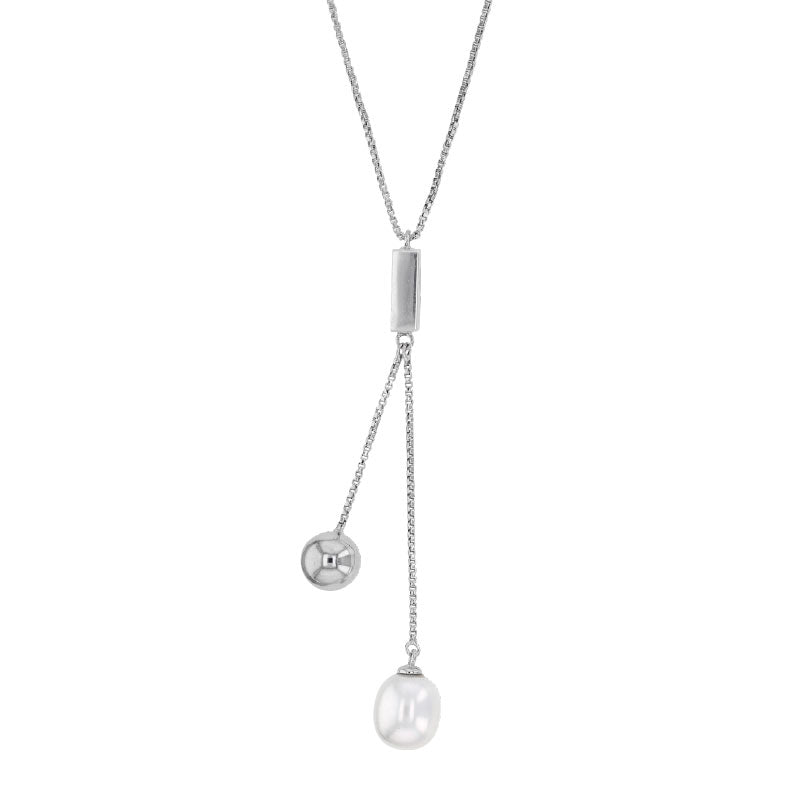 Collana con Perle d'acqua dolce e palline - Argento 925 rodiato