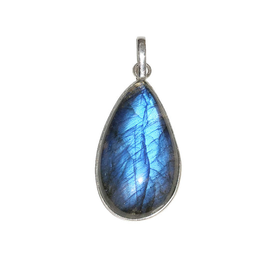 Pendente in labradorite – Goccia montata in acciaio